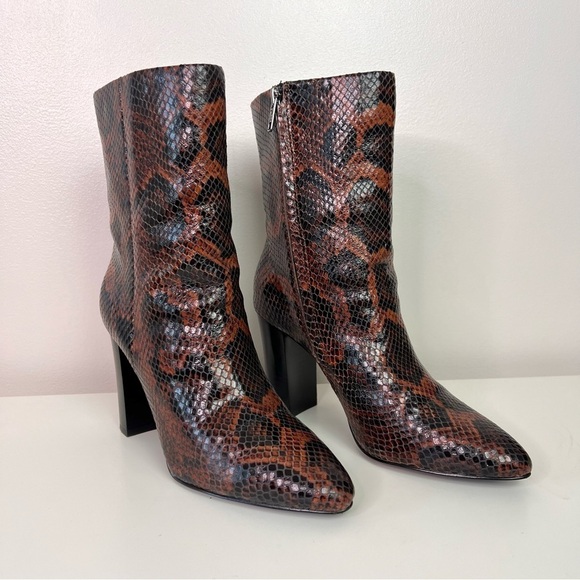 Ash Diamond Heeled Boots Brown Snake Print Leather - Picture 1 of 13
